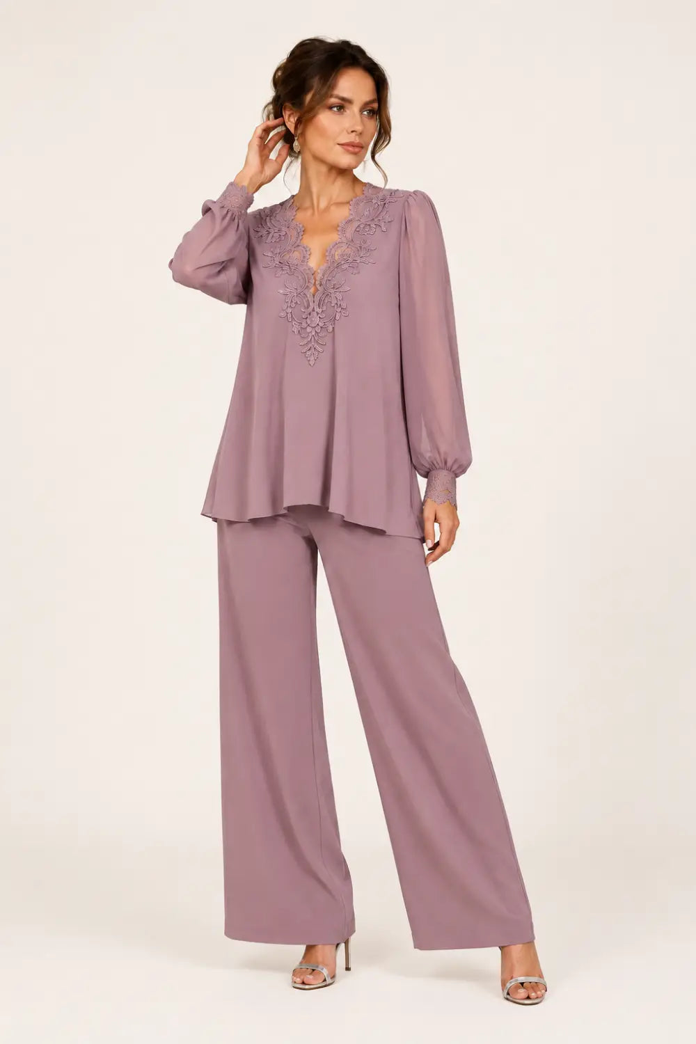 Veronica | Chiffon V-Neck Trouser Suit