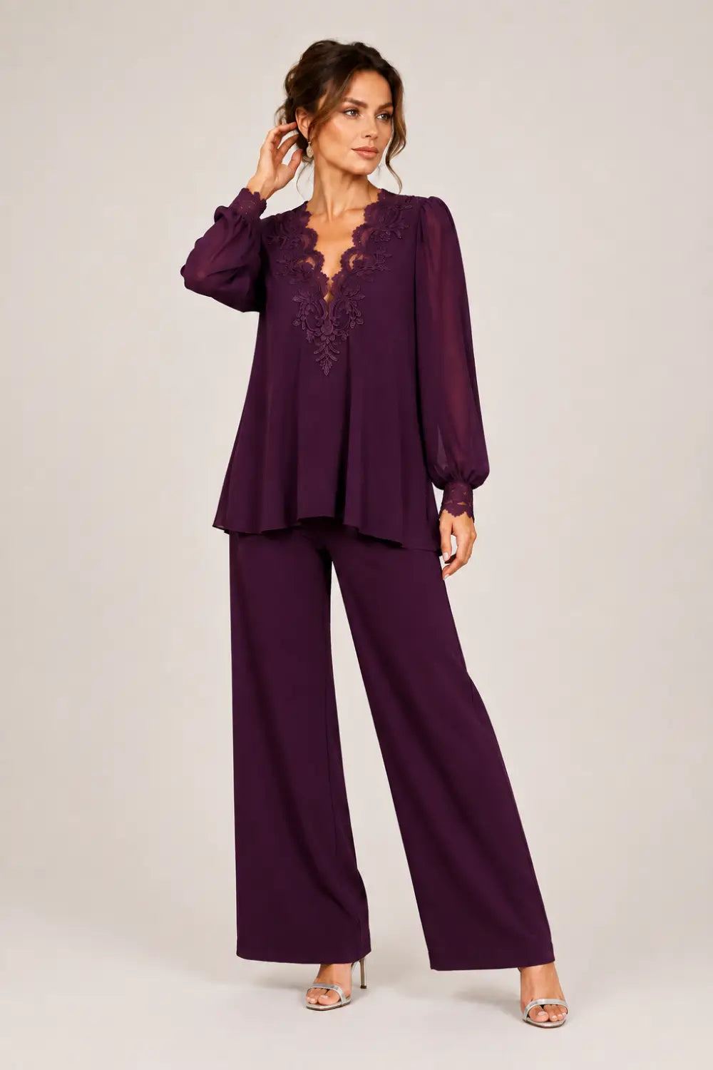 Veronica | Chiffon V-Neck Trouser Suit
