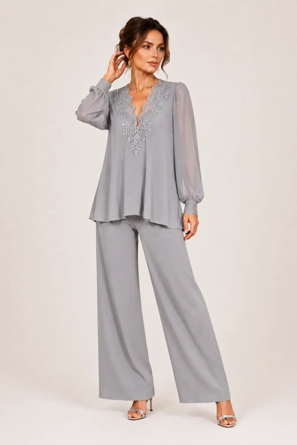 Veronica | Chiffon V-Neck Trouser Suit