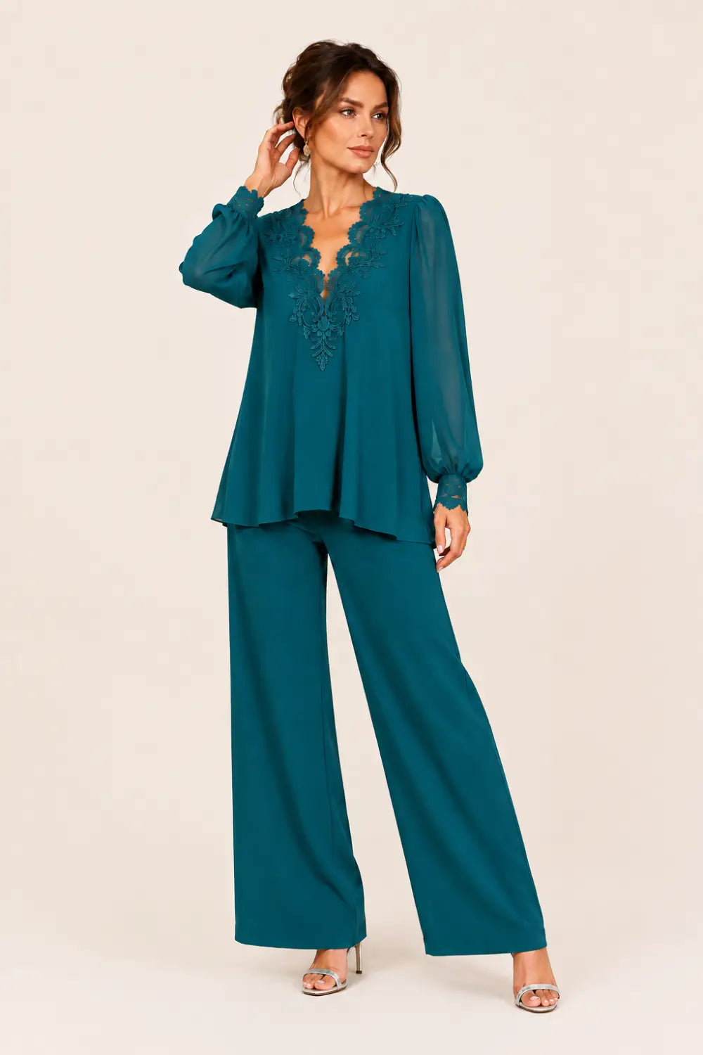 Veronica | Chiffon V-Neck Trouser Suit