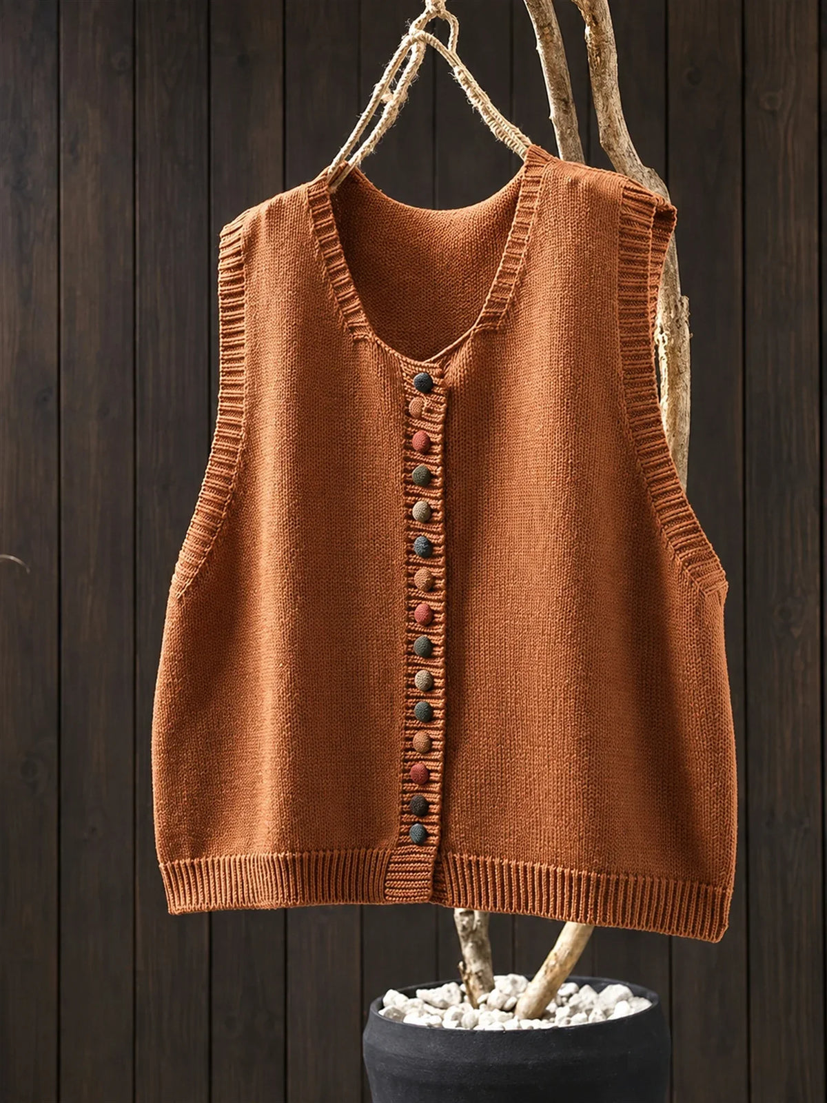 Gilda knitted waistcoat in orange, front view