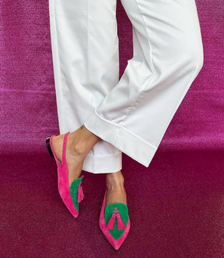 Elena | Fuchsia & Green Slingback Flats