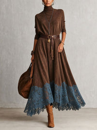 ELVINA | HIGH-NECK MAXI DRESS WITH LACE HEM