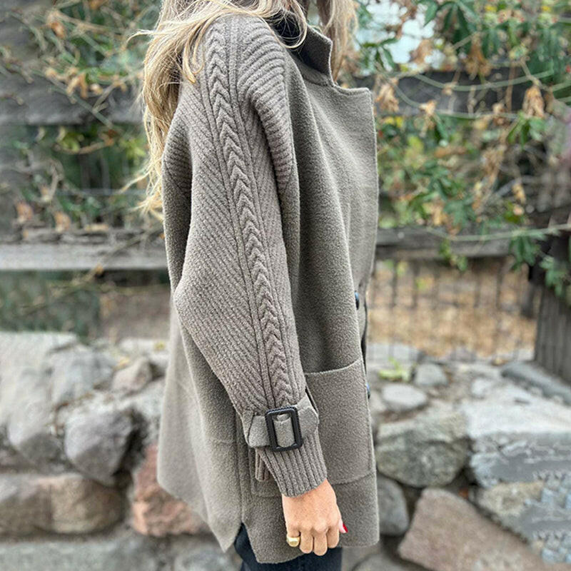 Honora | Double-Breasted Coat with Knit Sleeves