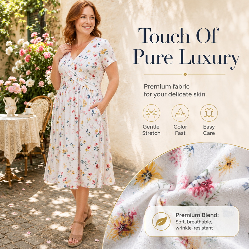 ELVIE - FLORAL V-NECK TWIST-WAIST DRESS
