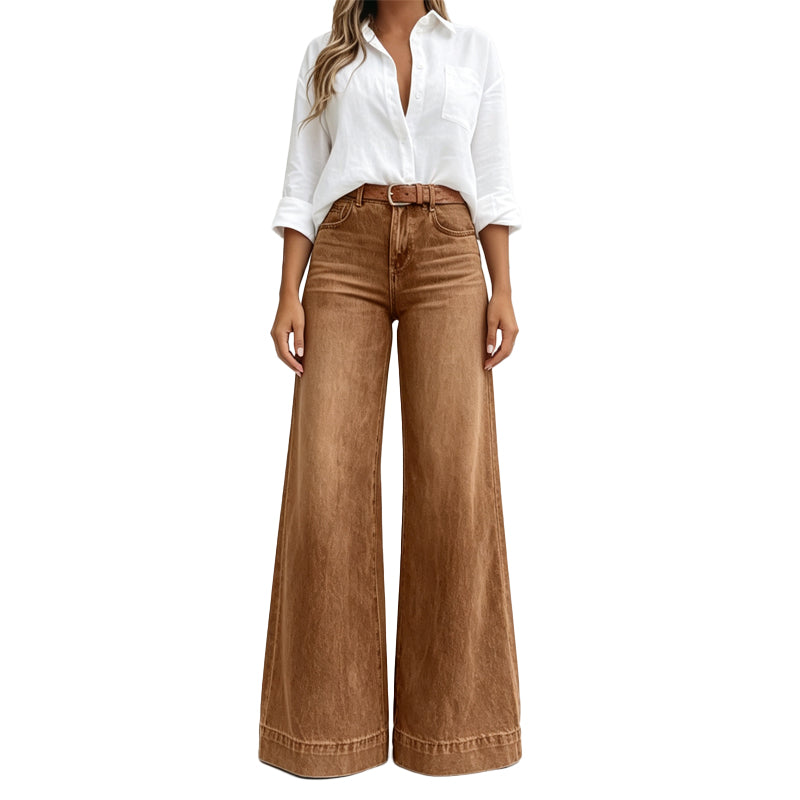 Lucia wide-leg jeans in dark brown, full-length front view