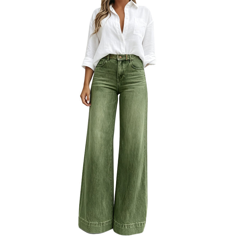 Lucia wide-leg jeans in army green, full-length front view