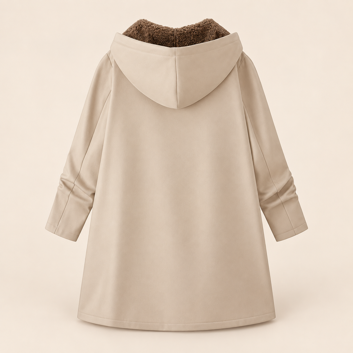 Ailsie long hooded sherpa-lined coat in Khaki, back view