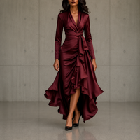 AVRIL | SATIN-FINISH RUFFLE WRAP DRESS