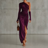 GWYNNA | ONE-SHOULDER RUCHED MAXI DRESS WITH SLIT