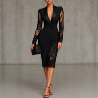 RHONWEN | BLAZER MIDI DRESS WITH LACE SLEEVES