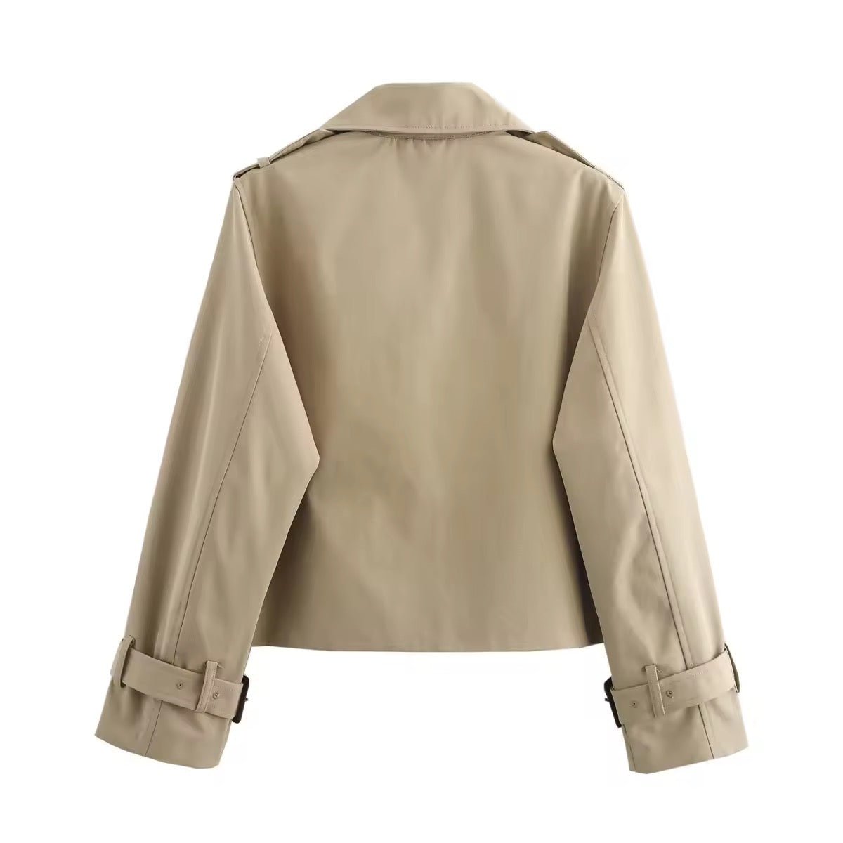 Eugenie short double-breasted trench jacket in beige, back view