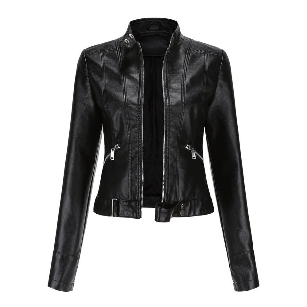 Olwen cropped mandarin-collar jacket in black, front view