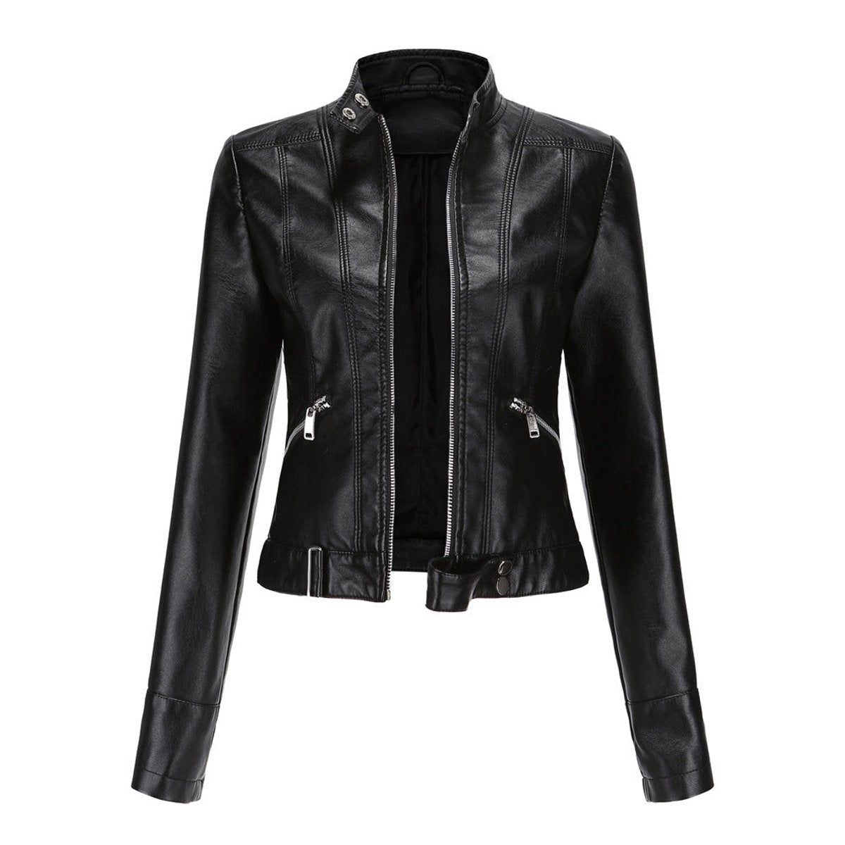 Olwen cropped mandarin-collar jacket in black, front view
