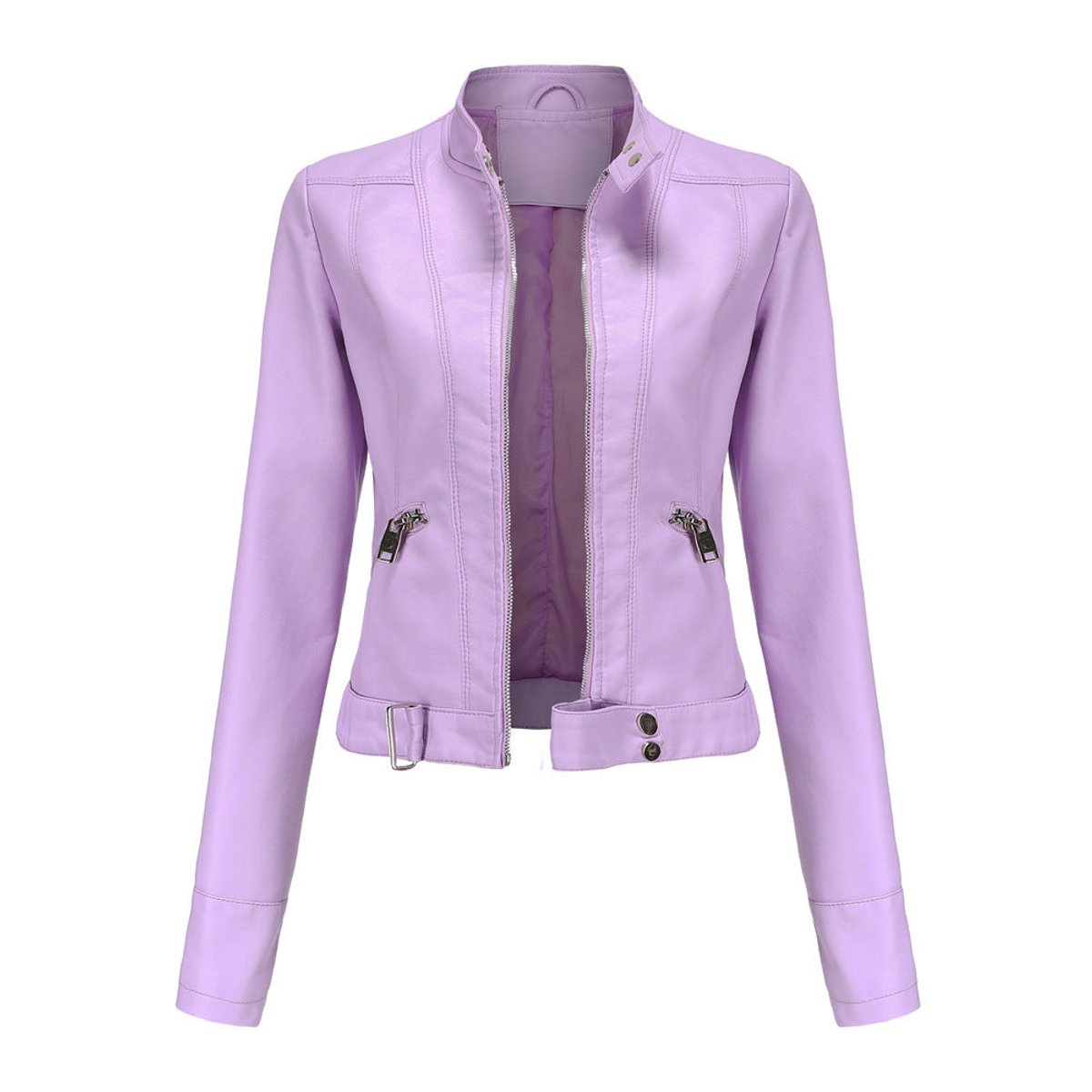 Olwen cropped mandarin-collar jacket in lilac, front view