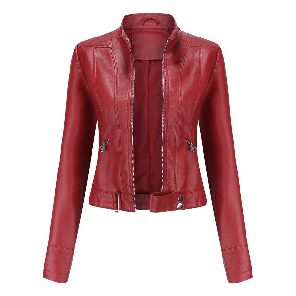 Olwen cropped mandarin-collar jacket in red, front view