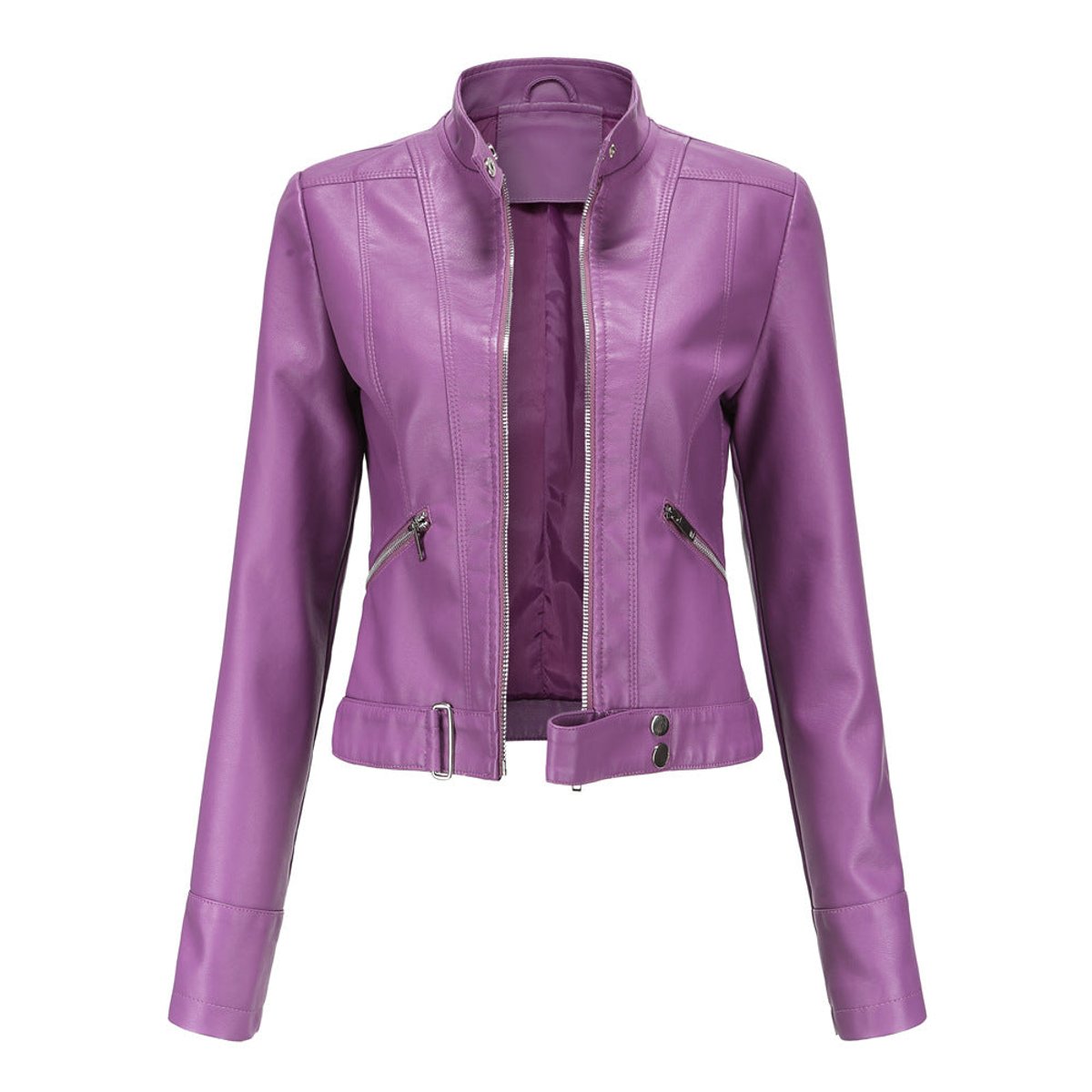Olwen cropped mandarin-collar jacket in dark purple, front view