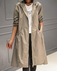 Kathleen | Long Hooded Zip-Front Trench Coat