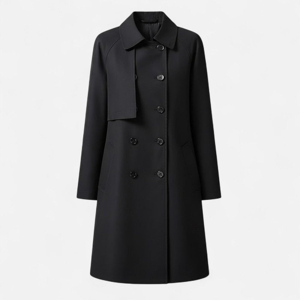 Margery tailored mid-length coat in black, front view