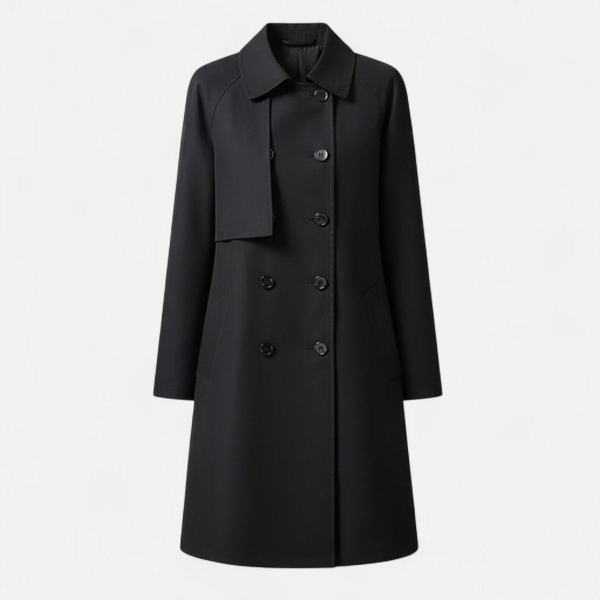 Margery tailored mid-length coat in black, front view