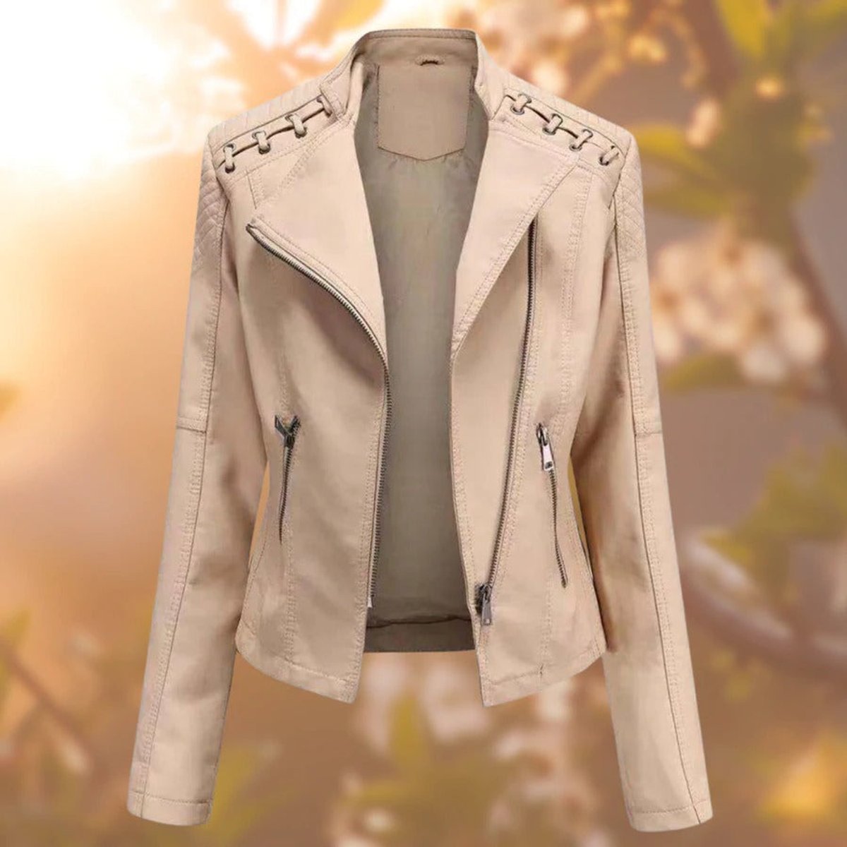 Bridget | Laced-Shoulder Asymmetric Biker Jacket