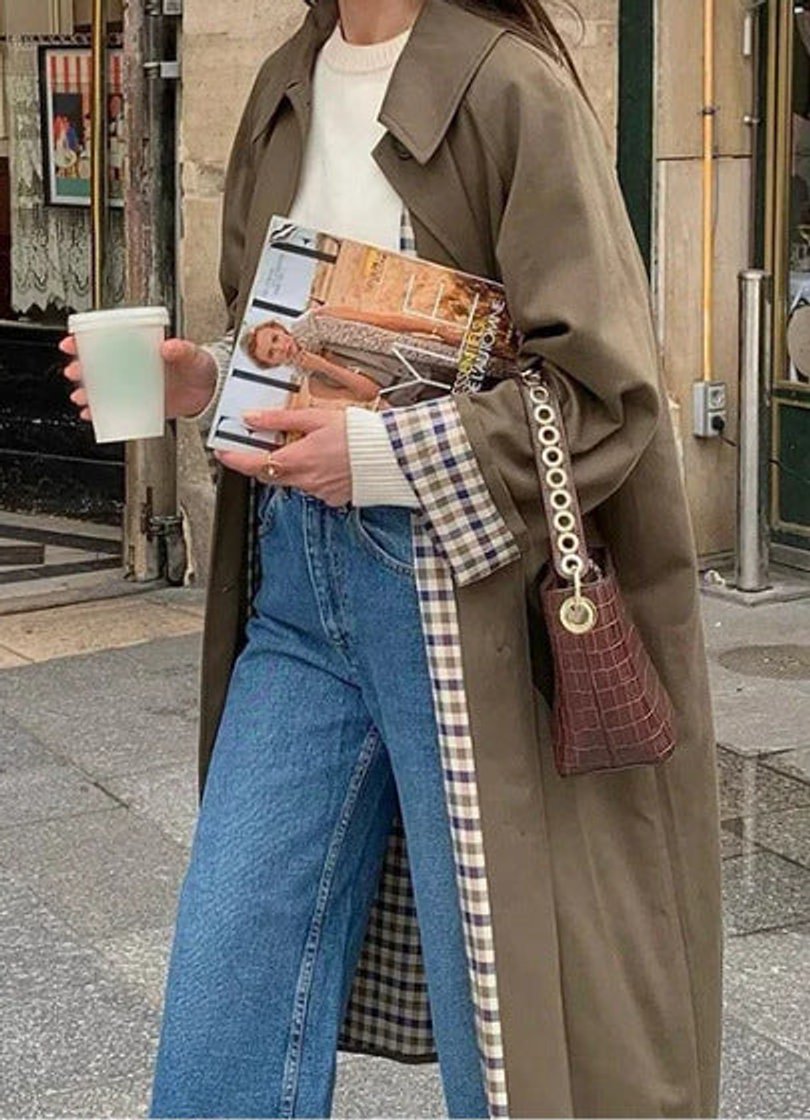 Pippa long oversized trench coat in khaki, close front view worn open