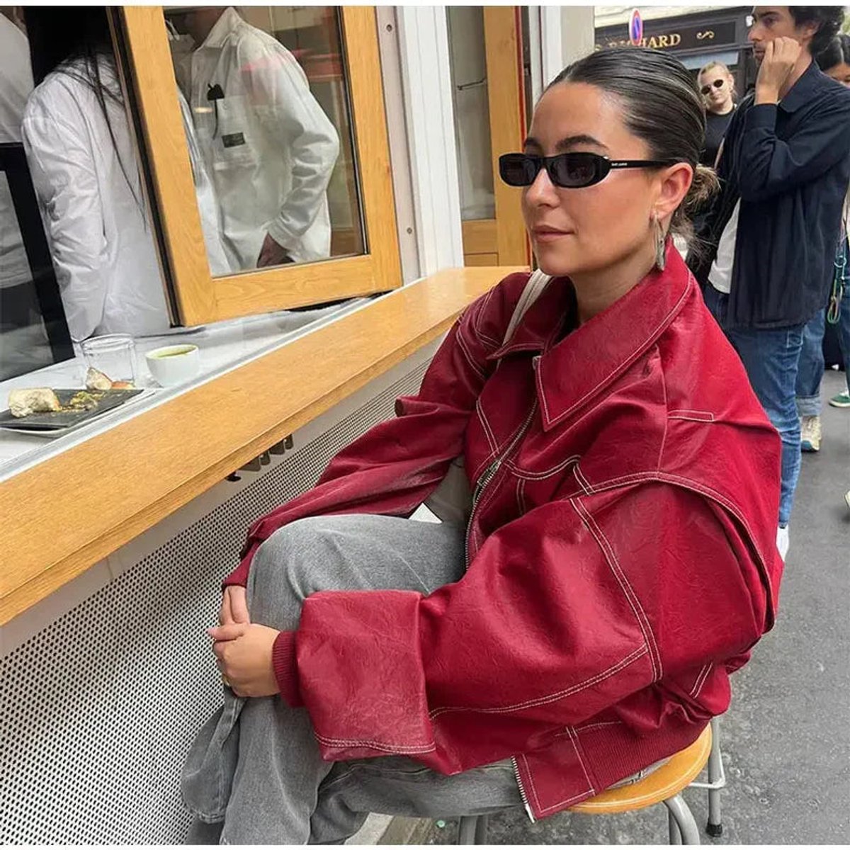 Joyce | Oversized Contrast-Stitch Bomber Jacket