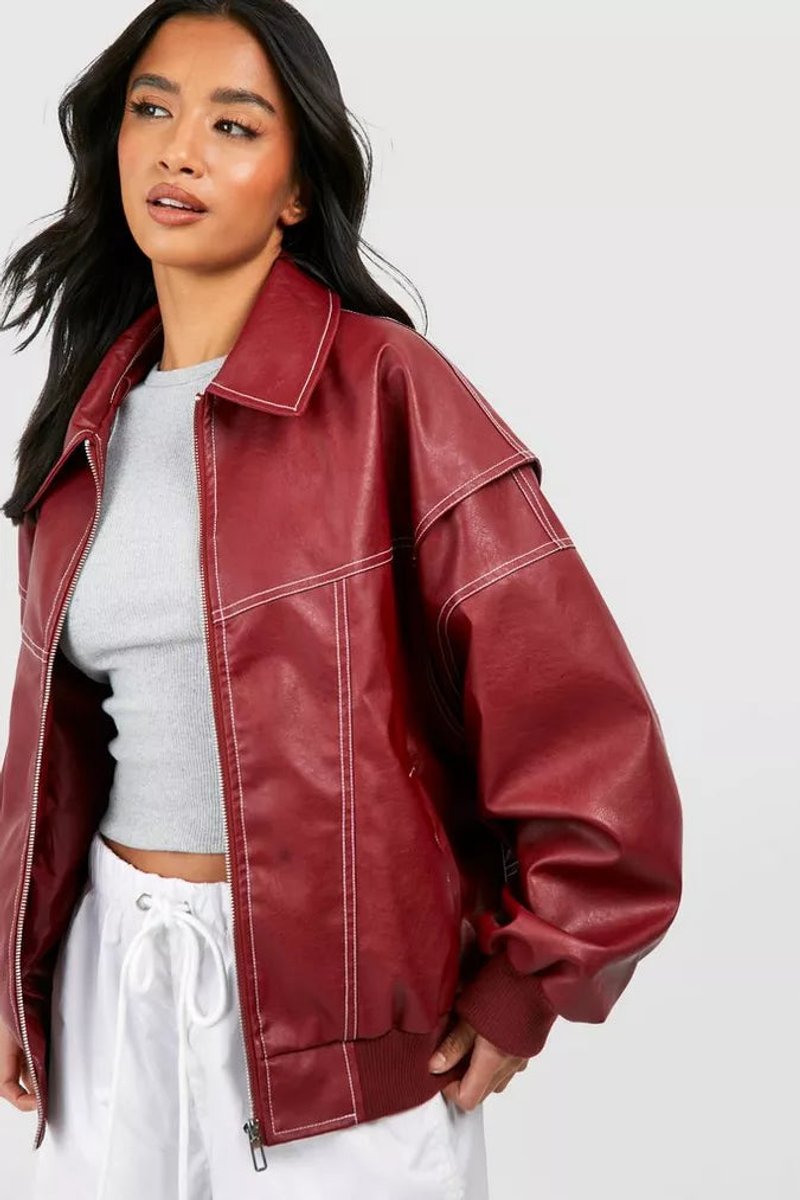 Joyce | Oversized Contrast-Stitch Bomber Jacket