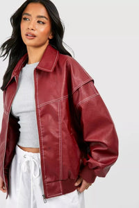Joyce | Oversized Contrast-Stitch Bomber Jacket