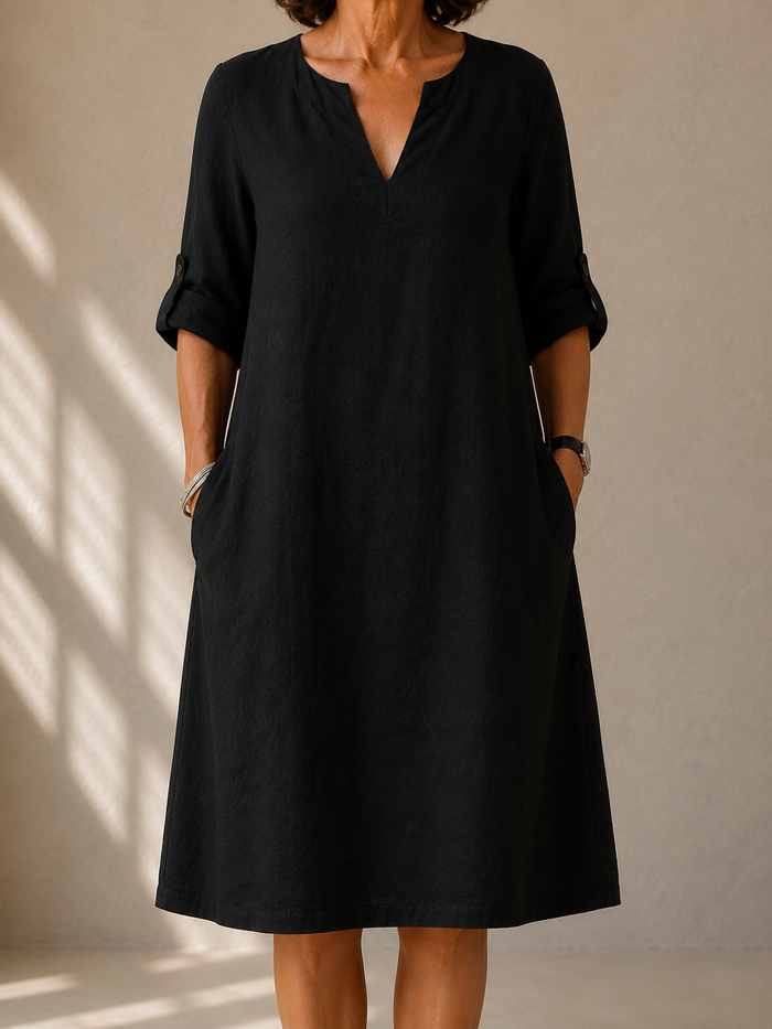 LIORA LONDON | STRAIGHT-CUT ROLL-UP SLEEVE DRESS PAULINE
